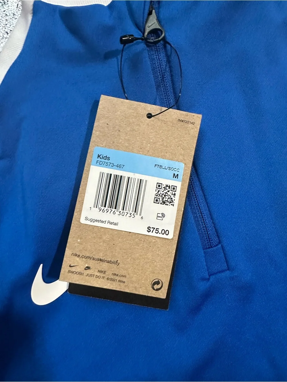 Nike New Boys Medium Dri Fit Soccer Drill Top Royal Blue White